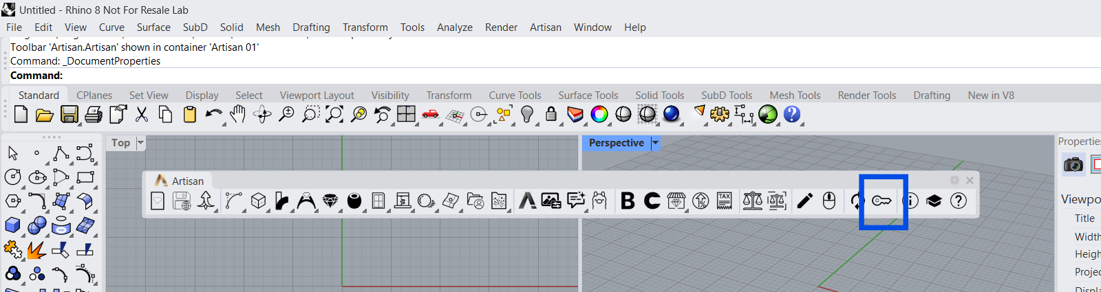 Key icon in the Artisan toolbar in Rhino