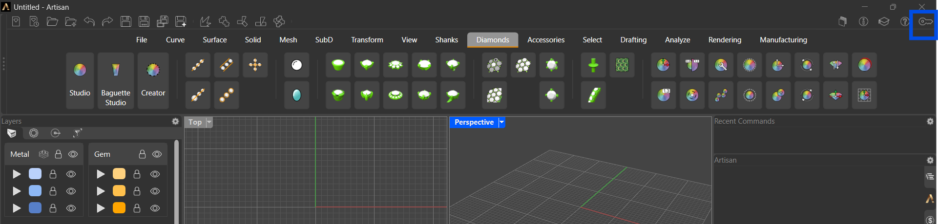 Key icon in the RhinoArtisan UI