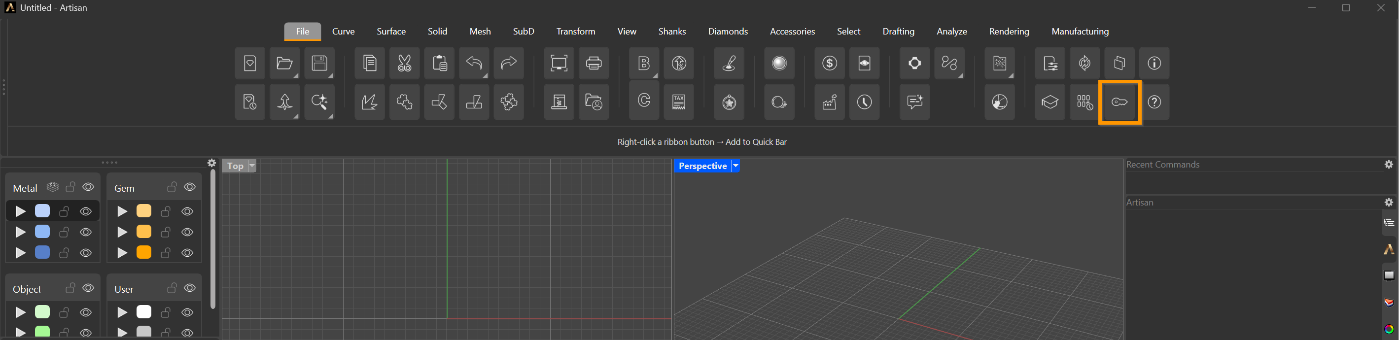 Key icon in the File tab of the ribbon in the RhinoArtisan UI