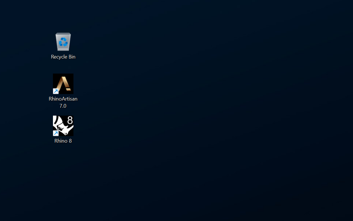RhinoArtisan 7.0 and Rhino 8 shortcuts on the Windows desktop