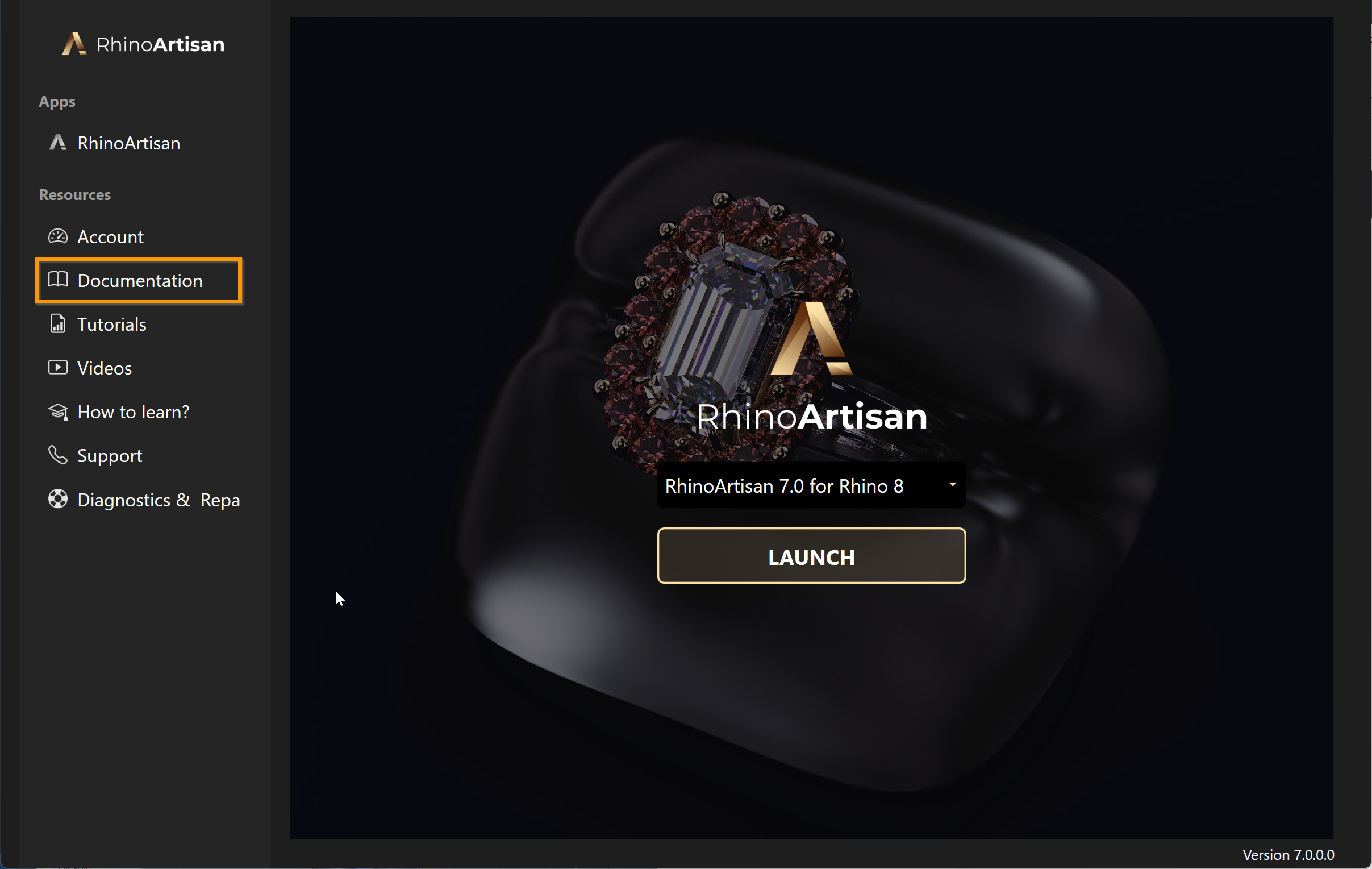 The Documentation entry in the Launcher sidebar