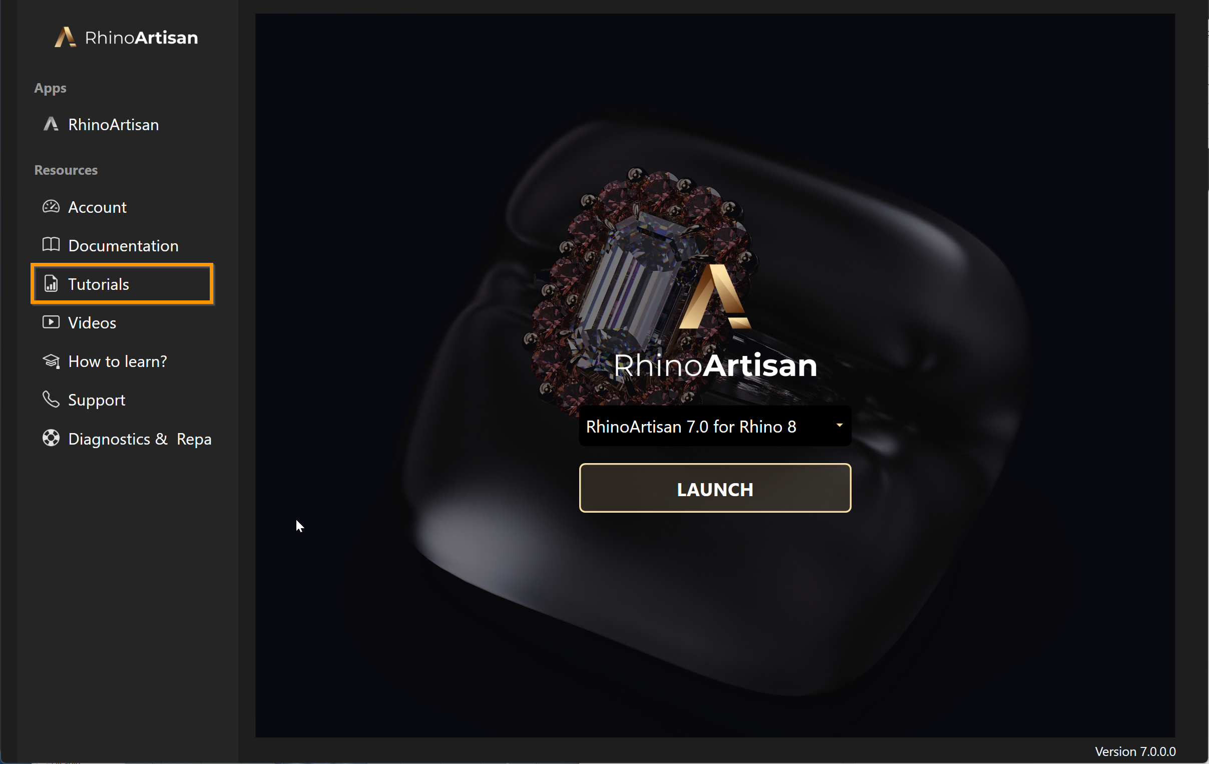 The Tutorials entry in the Launcher sidebar