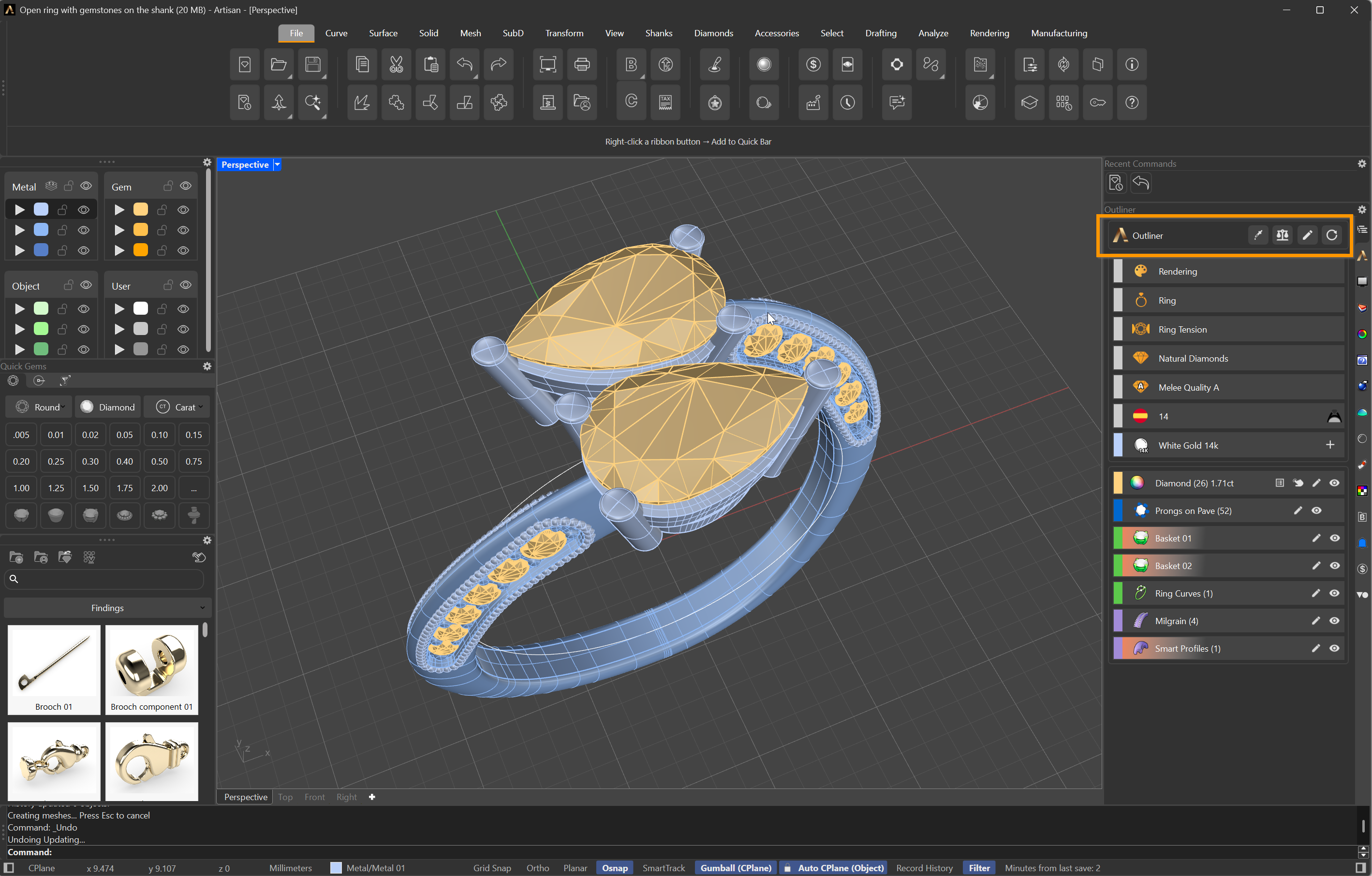 The Outliner header, with its four parametric editing tools